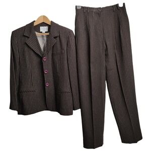 Compagnie Internationale Express Tailleur Brown Pin Strip Suit Size 9/10 + 11/12